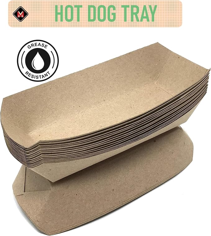 Mr Miracle 7 Inch Paper Hot Dog Tray in Kraft Paper. Pack of 50. Disposable - Image 5