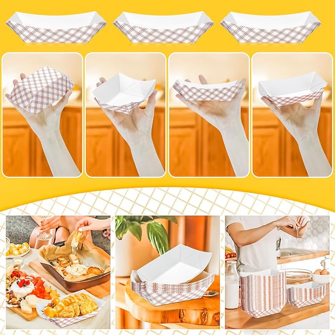 180 Pack Checkered 1Lb Paper Food Boat Trays Disposable Paper Boat Plates - Image 6