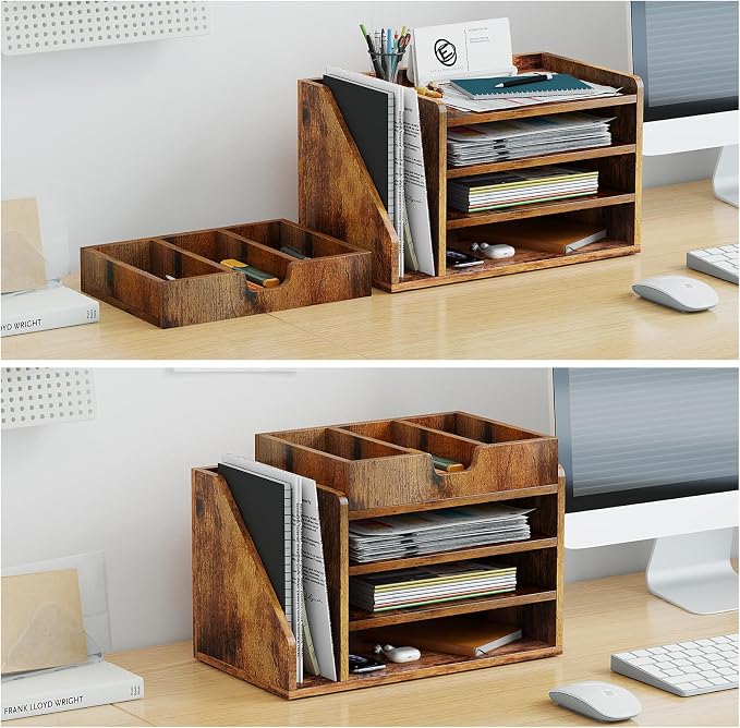 Wood Desk File Organizer with Side File Rack, Space-Efficient Design Easy to - Image 2