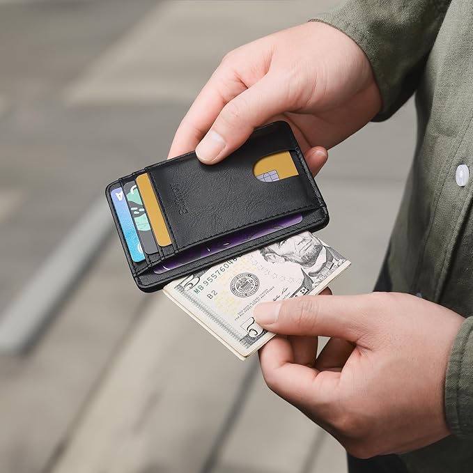 Buffway Slim Minimalist Front Pocket RFID Blocking Leather Wallets - Image 6