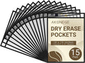 AKONEGE 15 Pack Oversized Dry Erase Pocket Sleeves Reusable 10 x 13 Inches by AKONEGE