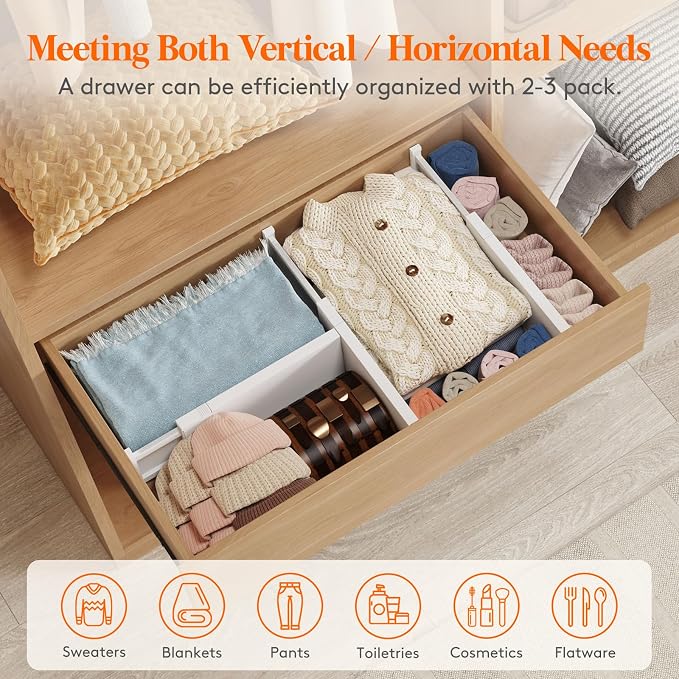 Lifewit 4 Pack 5" High Drawer Dividers 34-56cm/13.5-22" Adjustable Drawer - Image 5