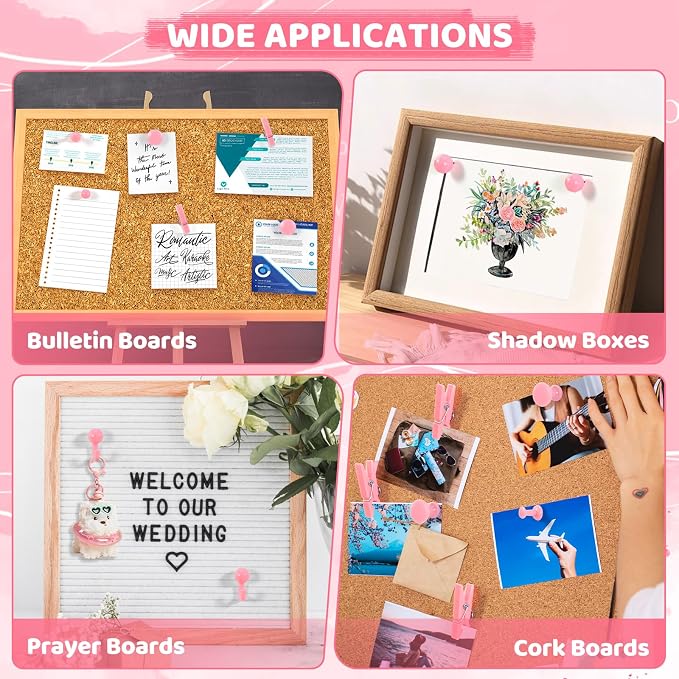 240Pcs Pink Thumb Tacks, 5 Style Cute Push Pins, Decorative Push Pins - Image 6