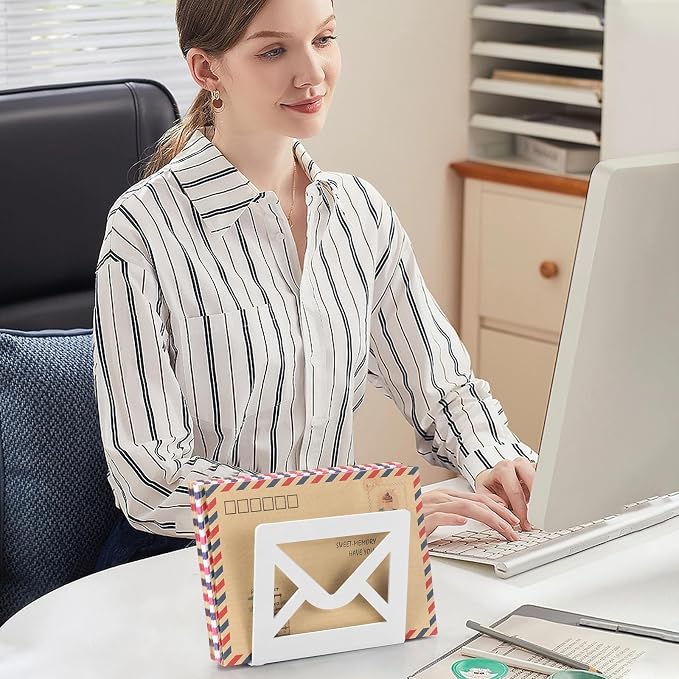 Desktop Metal Mail Holder, Modern Black Letter Organizer - Image 6