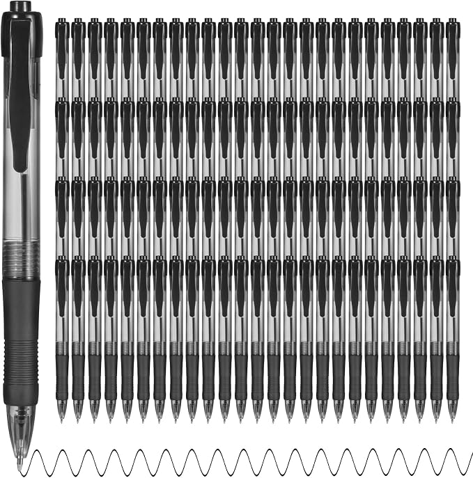 deegtran Pens Bulk, 100 Pack No Bleed Black Ink Click Pens by DEEGTRANPENS