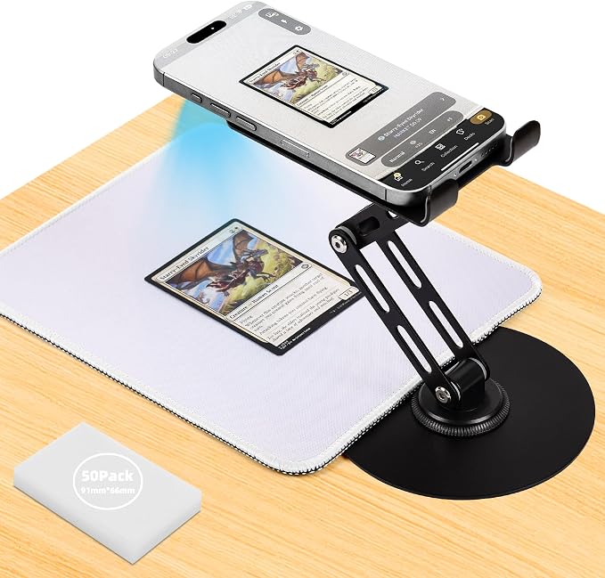 Foldable MTG Trading Card Scanner Stand, Carbon Steel Phone Holder Includes 50 by Unknown