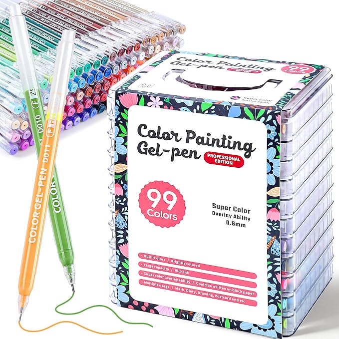 Colored Gel Pens for Coloring, 99 Colors 0.6mm Fine Point Gel Pens Colored Set by Unknown