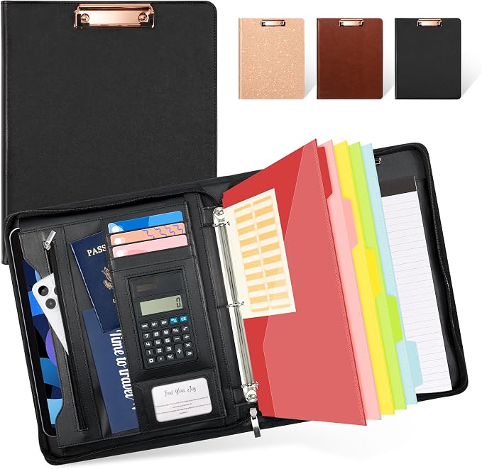 Ospelelf Zippered Padfolio Portfolio Folder, Leather Clipboard by OspelelfOfficeSupplies