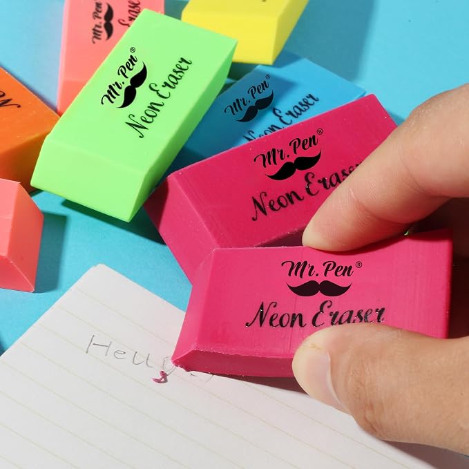 Mr. Pen- Pencil Eraser, 48 Pack, Neon Colors | Large Latex Free Block Erasers - Image 7