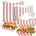 100 Pack 3lb Paper Food Trays, Disposable Greaseproof Kraft Checkered Carnival by MotBach