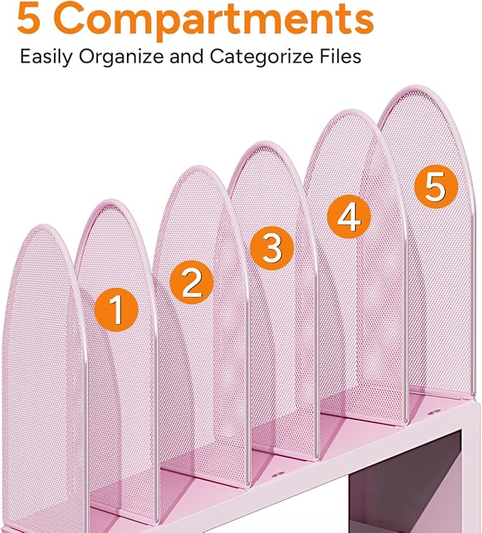 5-Section Desk File Organizer, Metal Mesh Folder Organizer - Image 6