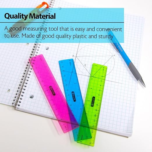 BAZIC Products 6 in Clear Plastic Ruler, Inch & Metric, 3 Pack, 288-Case | - Image 3