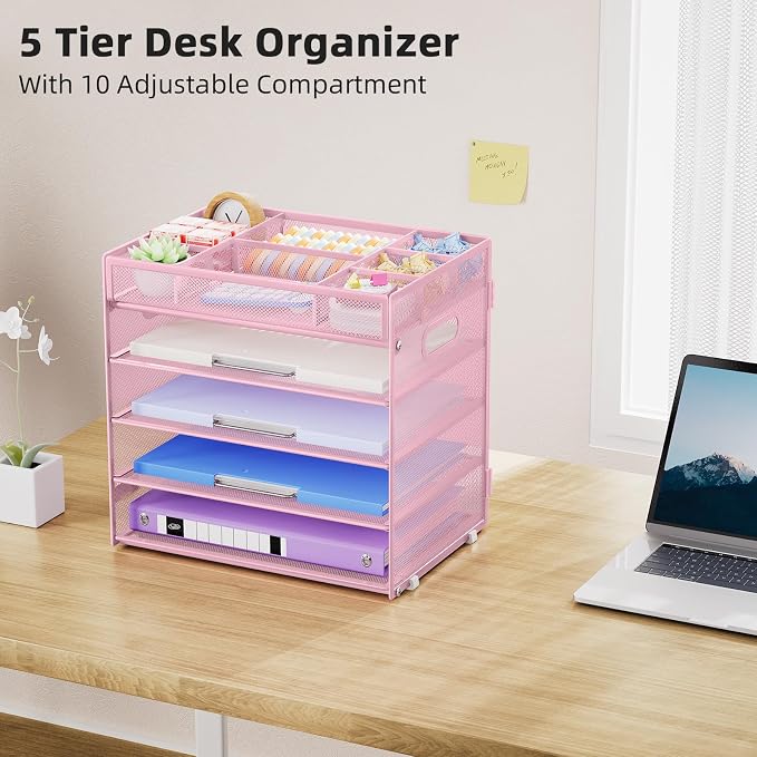 Marbrasse 5 Tier Paper Organizer Letter Tray, Mesh Desk File Organizer - Image 6
