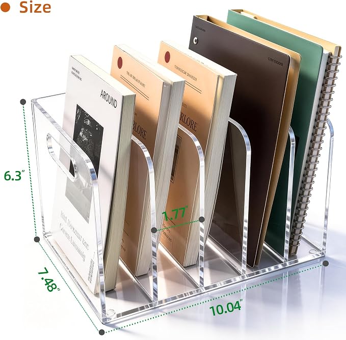 Acrylic Magazine File Holder, 5 Vertical Compartments Desk Document Sorter - Image 2