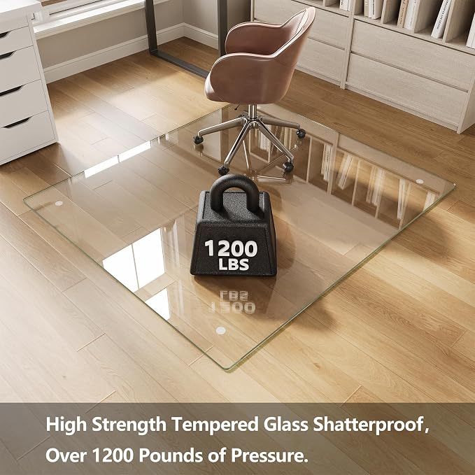 Koonmi Chair Mat for Carpet, Tempered Glass 42"x48" Office Chair Mat, Glass - Image 2