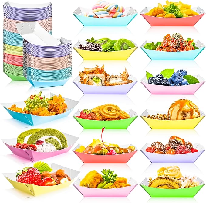 200 Pack Colorful 1/4Lb Paper Food Boat Trays Disposable Small Paper Boats - Image 4
