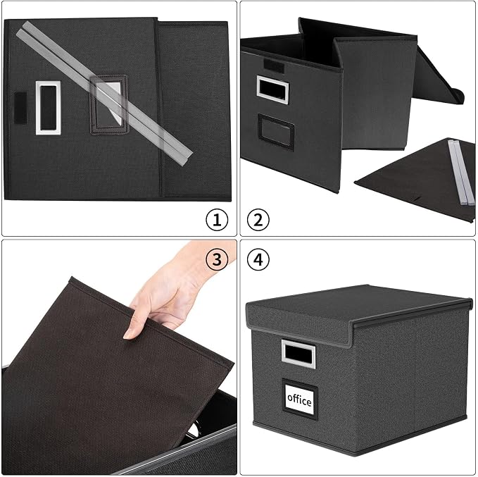 File Organizer Boxes with Lids, Collapsible Linen Hanging Filing & Storage - Image 7