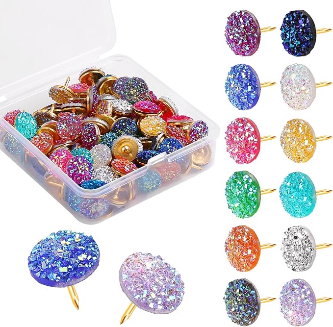 50Pcs Push Pins, Shiny Diamond Glitter Rhinestone Decorative Thumb Tacks by SunAngel