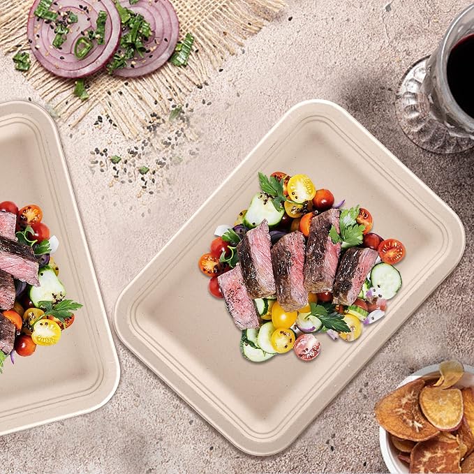 Lawei 50 Pack 14 Inch Biodegradable Paper Plates, Rectangle Compostable - Image 5