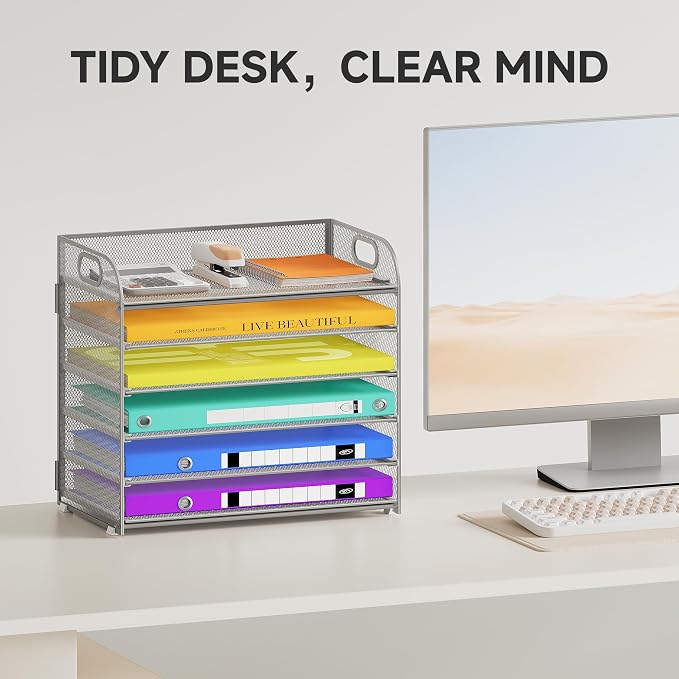 Cawukege 6 Tier Paper Organizer, Mesh Desk Organizer, Metal File Organizer - Image 2