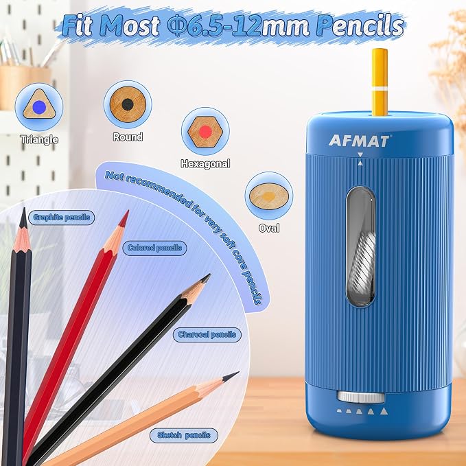 AFMAT Electric Pencil Sharpener, Auto in & Out, 5 Nibs, 7K+ Uses, Fully - Image 3