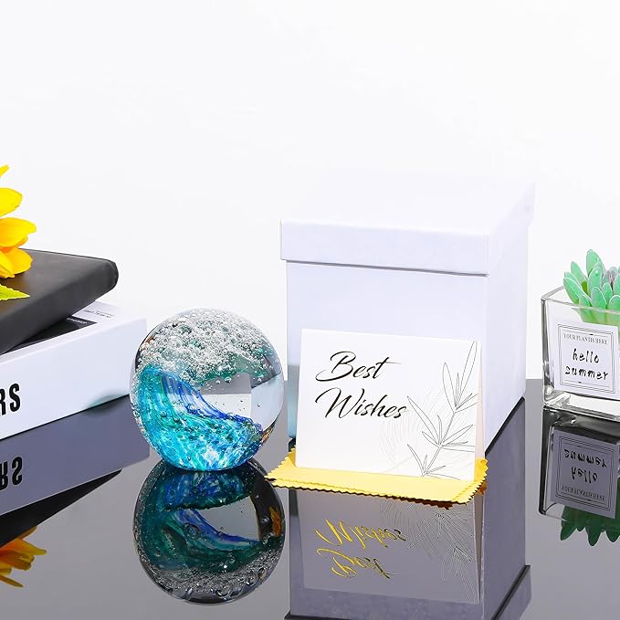 Qianwei Ocean Waves Hand Blown Glass Decor Crystal Ball Sea Figurines Gifts | - Image 5