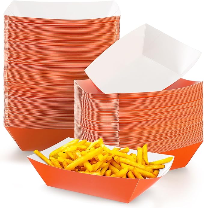 Yinkin 100 Pcs 2lb Paper Food Trays Boat 2lb Disposable Nacho Trays Kraft Paper by Yinkin