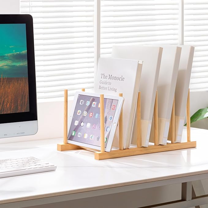 HBlife Desk File Organizer 5 Section Upright File Sorter, 1 Pack Bamboo File - Image 4