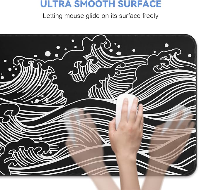 DIGSOM Gaming Mouse Pad Black and White Sea Wave Pattern, 31.5 x 11.8in | XL - Image 7