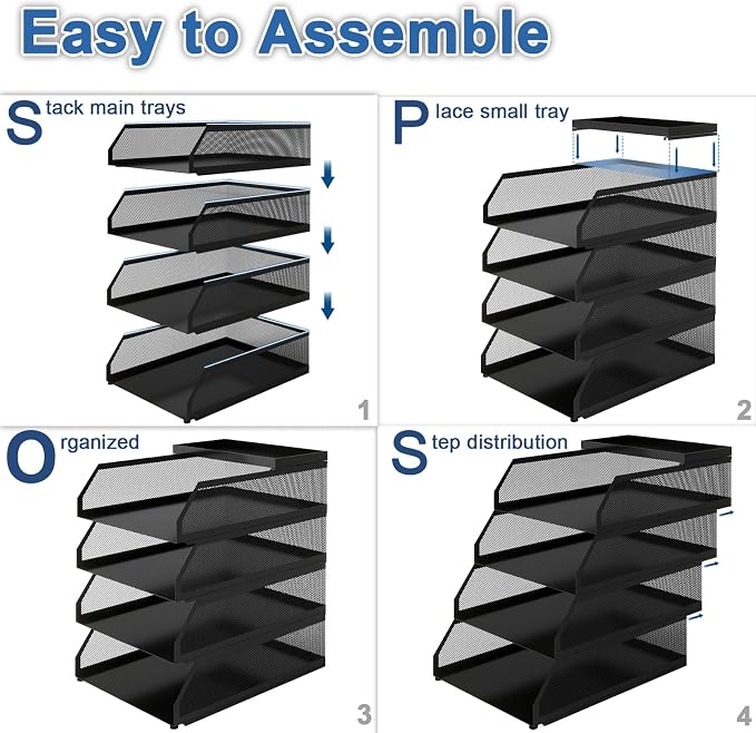 Natwind 4-Tier Paper Organizers, Desk Organizer, Stackable Paper Tray, Desk - Image 8