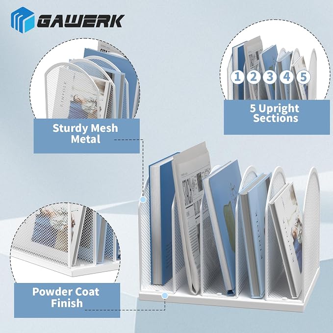 Gawerk 5-Section Vertical Desktop Organizer, 5-Section Mesh File Folder Stand - Image 3