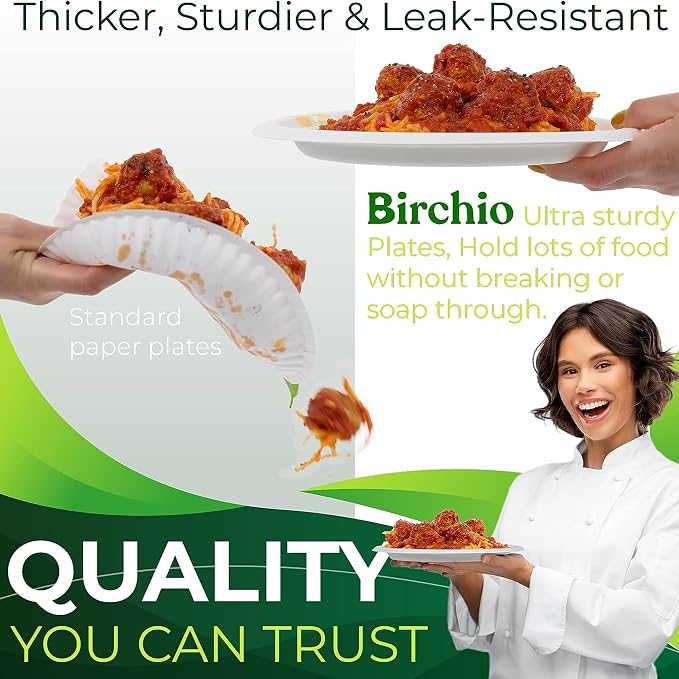 100PCS 100% Compostable White Oval Paper Plates, Heavy Duty Disposable Plates - Image 4