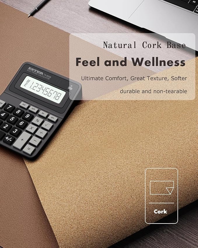 YSAGi Double-Sided Desk Pad, 31.5"x15.7"Leather Desk Mat, Eco Cork Desk Pad - Image 3