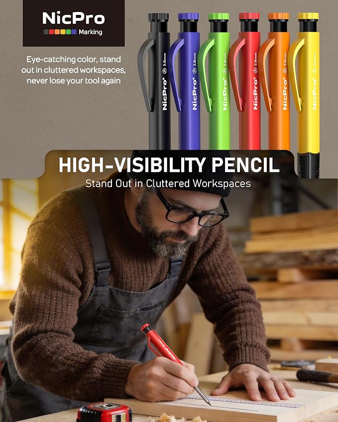 Nicpro 6 Pack Upgraded 3-IN-1 Carpenter Pencil Set - Image 6