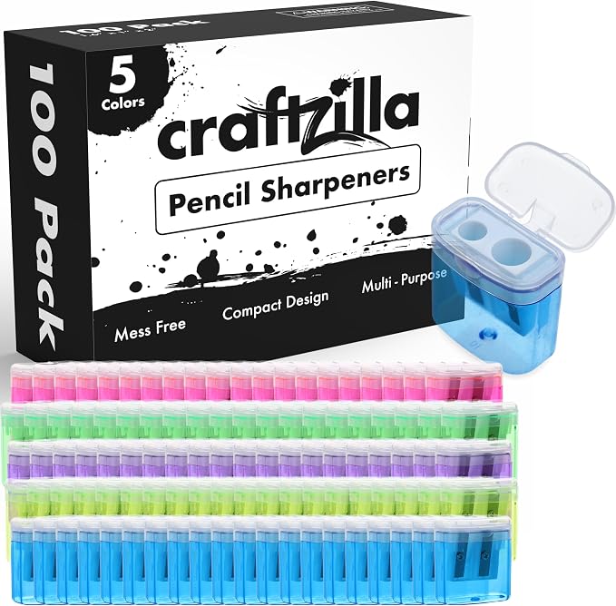 Craftzilla Pencil Sharpener 100 Pack, Manual Pencil Sharpeners Bulk, Handheld by Craftzilla