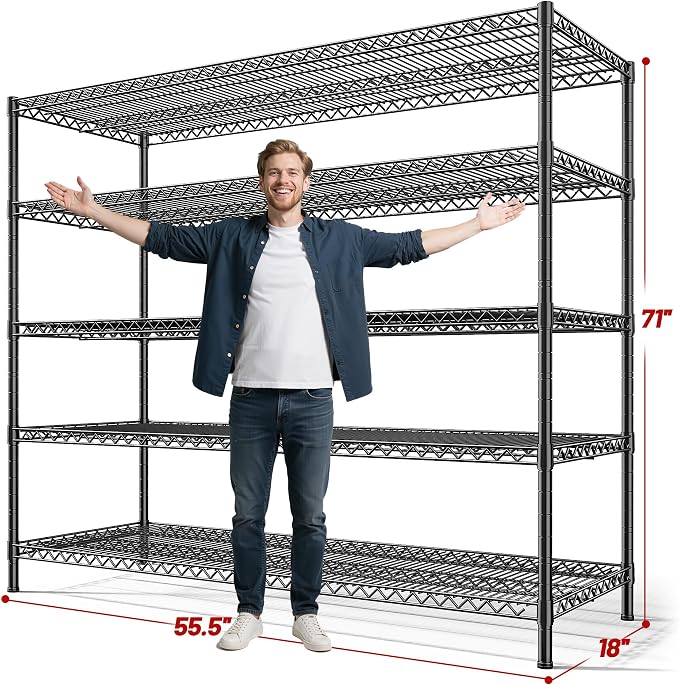 REIBII 3200LBS Storage Shelves 55.5" W Garage Shelving Heavy Duty 5 Tier - Image 3