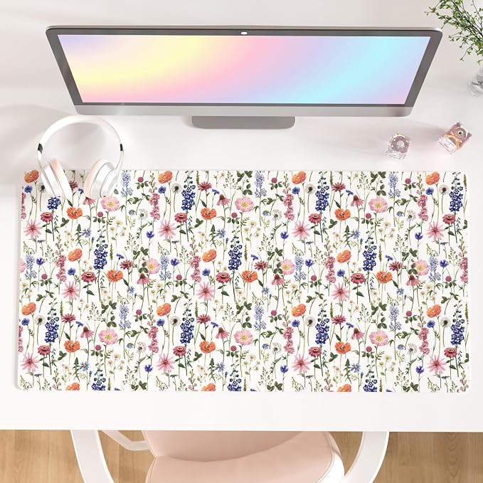 Colorful Star Large Mouse Pad, Watercolor Floral Desk Mat Office Supplies by ColorfulStar