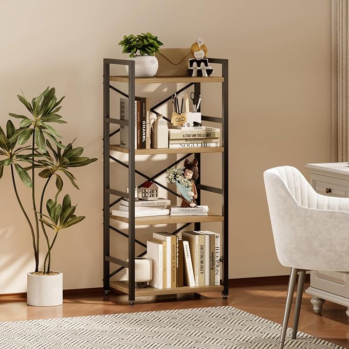 Bookshelf, Kid's Bookshelf, 4 Tier Small Bookcase, Metal Small Bookcase - Image 4