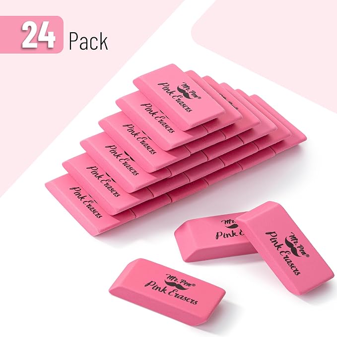 Mr. Pen- Pink Pencil Eraser Bulk, 24 Pack | Large Latex Free Block Erasers - Image 2
