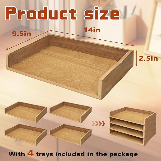 PROLEE Wooden Paper Tray Organizer - Image 3