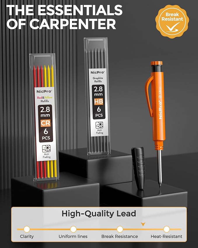 Nicpro Carpenter Pencils with Sharpener & Finger Grip, Mechanical Pencil Set - Image 7