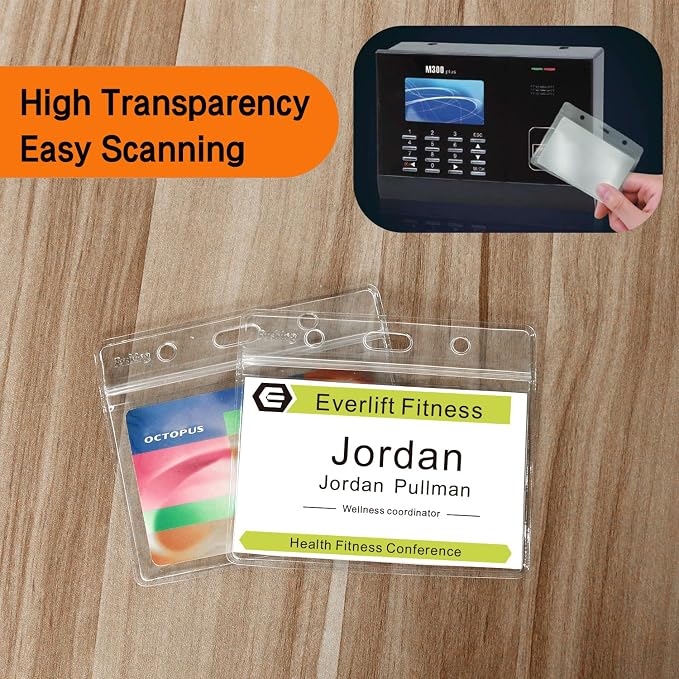 Fushing 50 Pcs Clear Plastic Horizontal Name Tag Badge ID Card Holders - Image 5