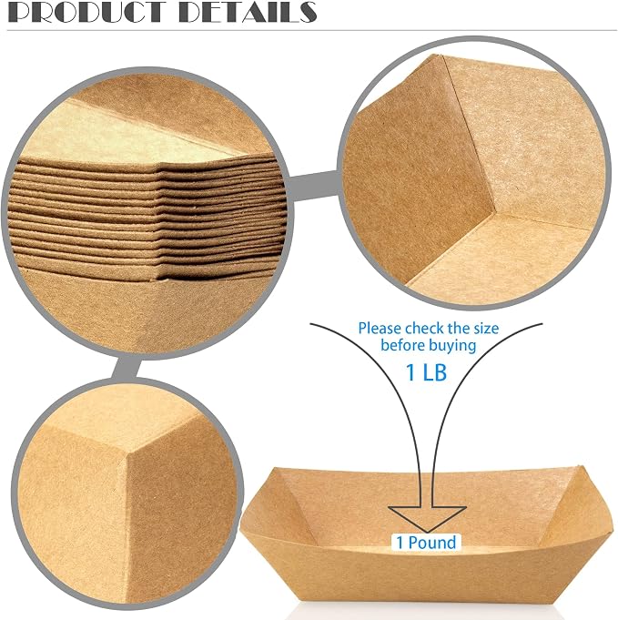 150 Pack 1 lb Food Serving Trays, Small Kraft Paper Oil-Proof Food Disposable - Image 6