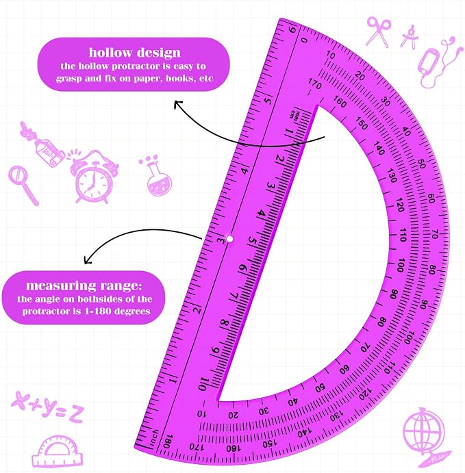 Zonon 2 Pcs 12 Inch Clear Ruler and 6 Inch Plastic Protractor Set, Dual Scale - Image 4