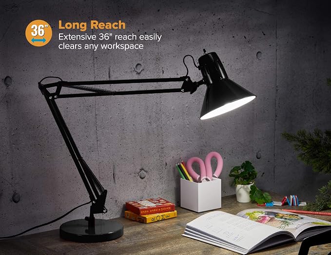 Bostitch Office VLF100D Swing Arm Desk Lamp, Includes Replaceable LED Bulb - Image 2