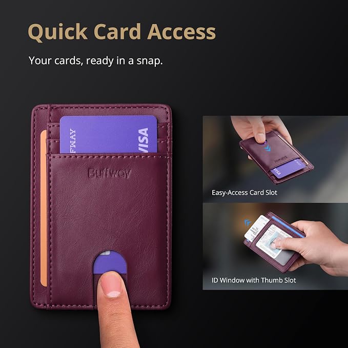 Buffway Slim Minimalist Front Pocket RFID Blocking Leather Wallets - Image 3