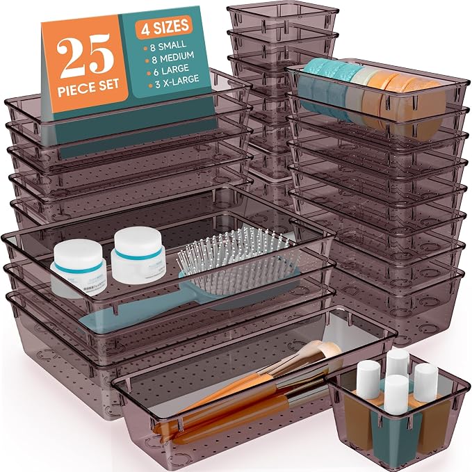 WOWBOX 25 PCS Plastic Drawer Organizer Set, 4 Sizes Desk Drawer Divider by WOWBOX