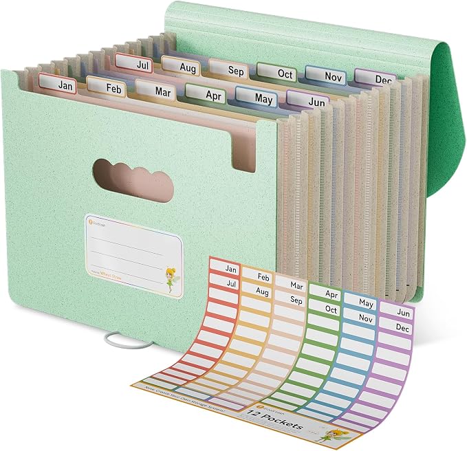 EcoStash Accordion File Organizer, 12-Pocket Wheat Straw Expanding File Folder by EcoStash