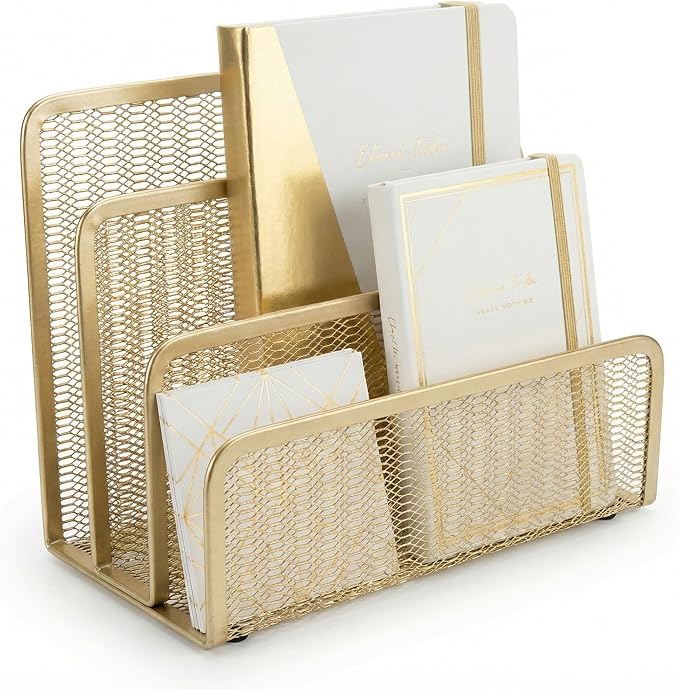 BLU MONACO | Gold Metal Mesh Mail Sorter Organizer Countertop | Paper Sorter by Blu_Monaco