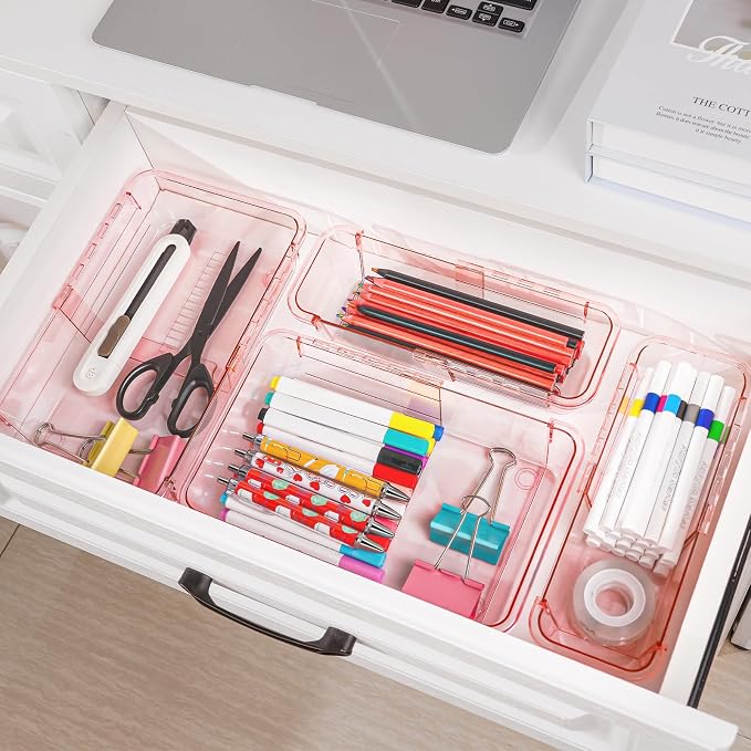 25 Pcs Clear Drawer Organizer, Adjustable Drawer Storage Box, 3-Size Desk - Image 5